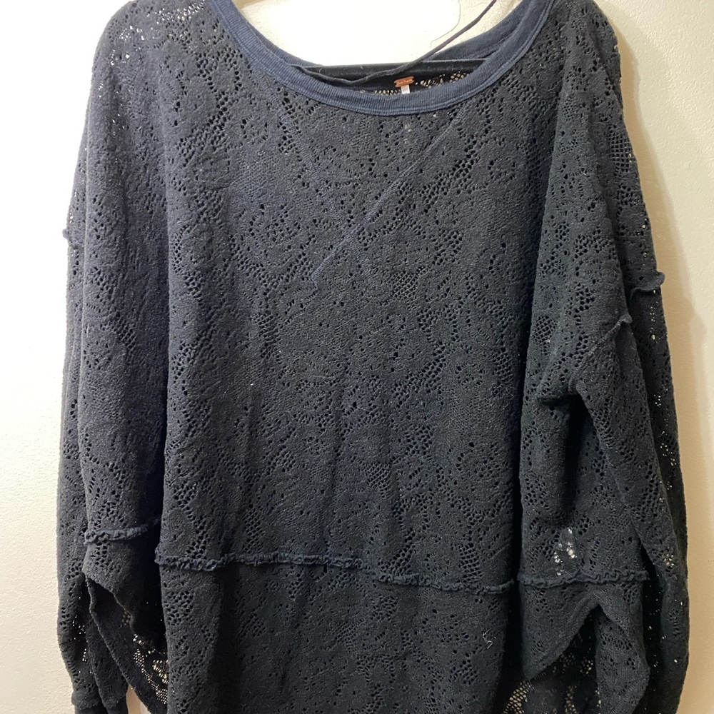 Free People- black lace top. Size large